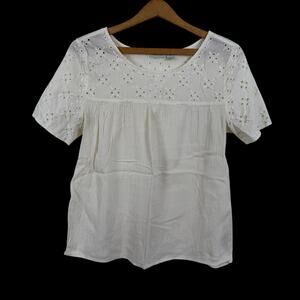 Hinge Womens Top Size XS Eyelet Gauzy Lightweight Breathable Feminine Romantic